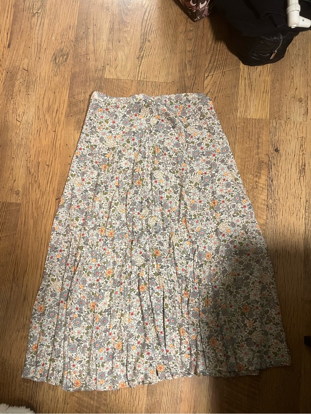 H&M Floral Maxi Skirt in Cream with Orange and Green Accents